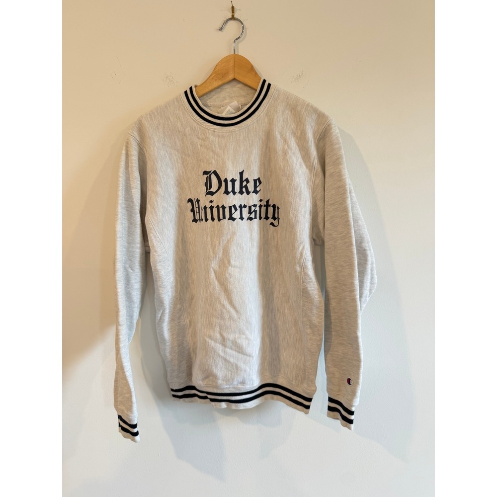 Champion Reverse Weave Duke University Sweatshirt Gray Striped Trim Mens Small
